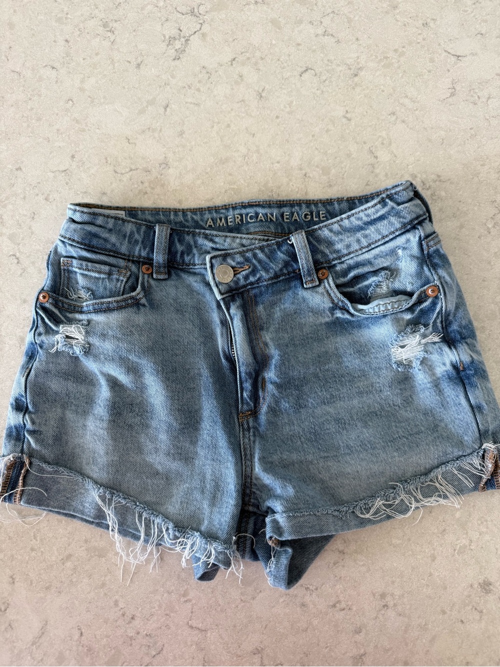 American Eagle Outfitters Light Blue Distressed Denim Shorts